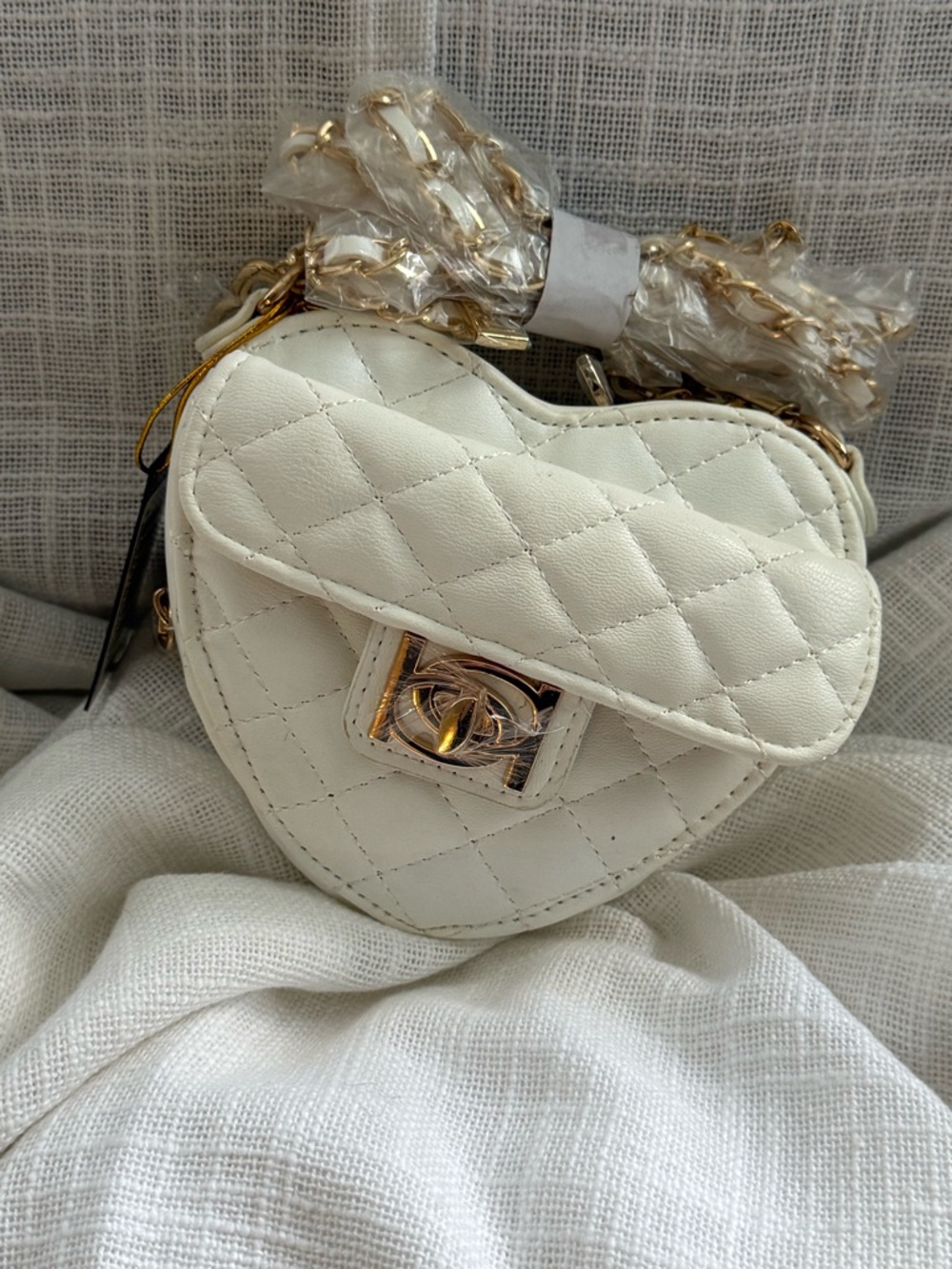 Bebe white Quilted Chain Shoulder Bag with Gold Hardware